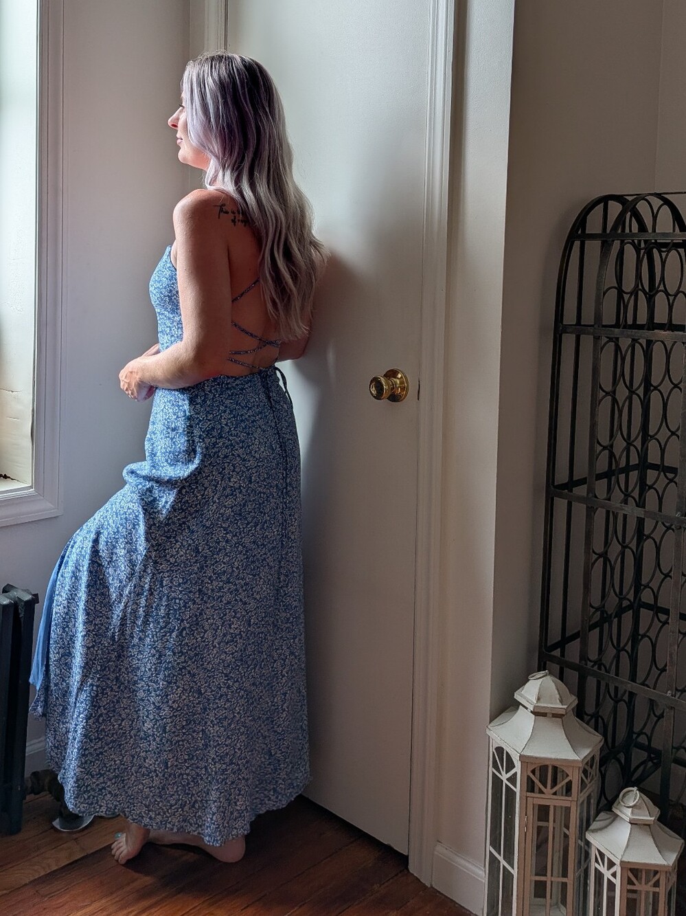 Lulus Charming Dedication Blue Floral Sleeveless Lace-up Midi Dress - Size S